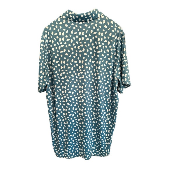 Graham Luxe Polo Shirt Men’s Golf Size Large Teal Spotted Logo Short Sleeve - Picture 2 of 4